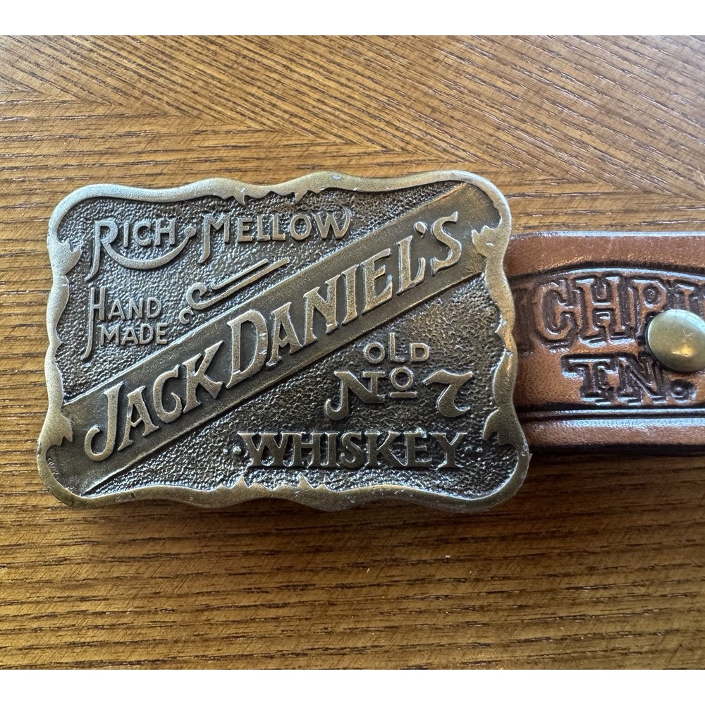 Jack Daniel's Old No. 7 Tooled Leather Belt Serialized Brass Buckle 30.5-35.5